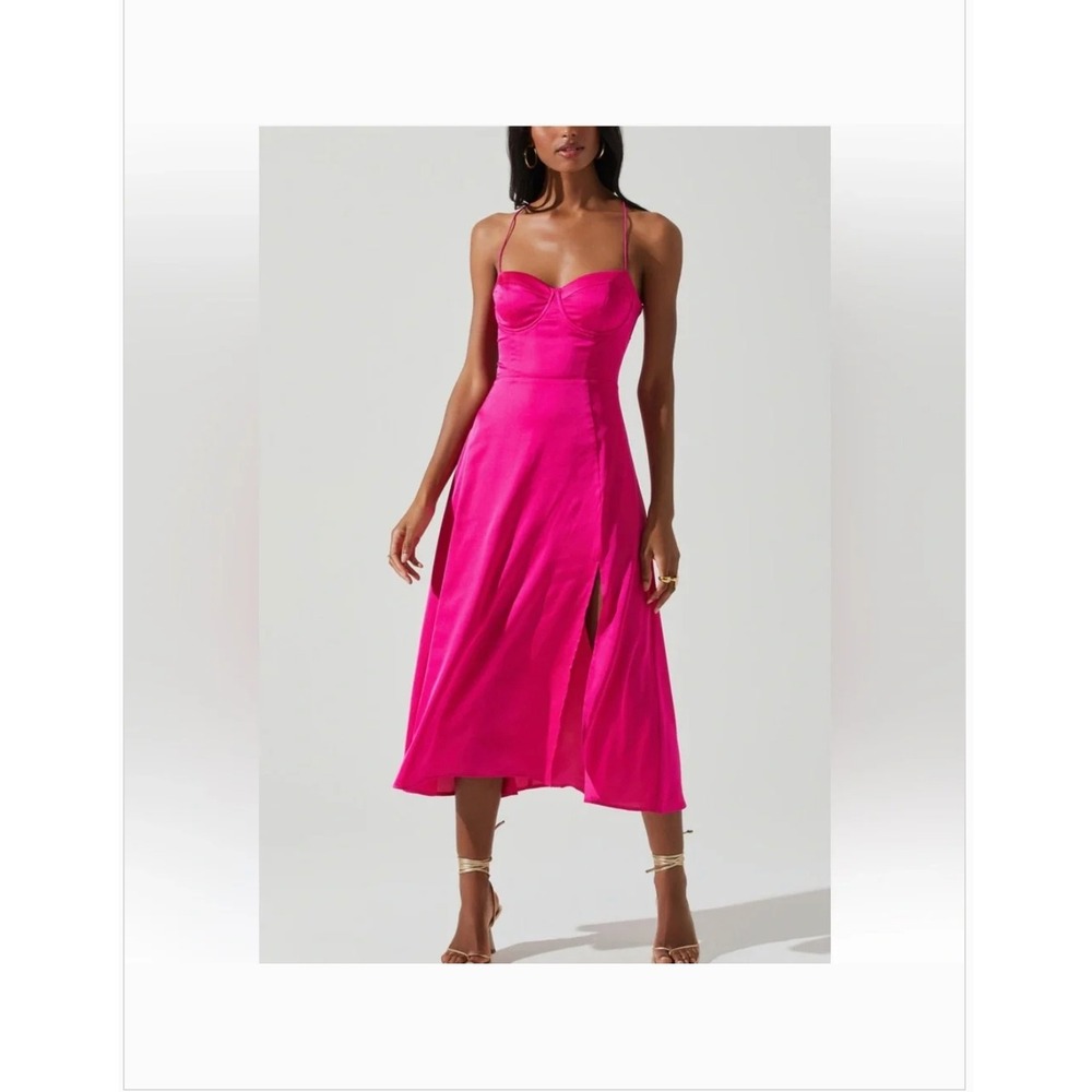 ASTR The Label Bustier Hot Pink Satan Midi Dress Size XL Bridesmaid Prom Event